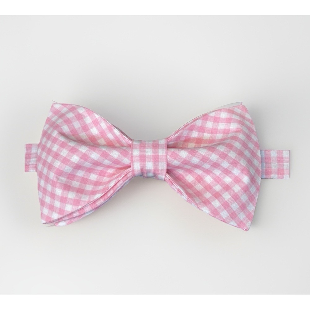 NEW Custom Mens Gingham Bow Tie Pre-tied Adjustable Gift Pink/White Check